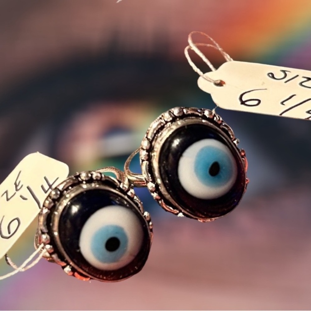🆕 Benevolent Evil Eye Fashion* Ring Midnight Blue Glass Sterling Silver Plated